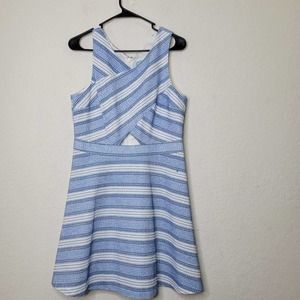 CeCe Blue White Striped Cutout Sleeveless Fit & Flare Mini Dress Size 10